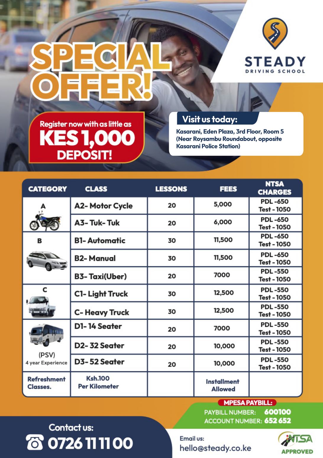 Steady Driving School Special Offers